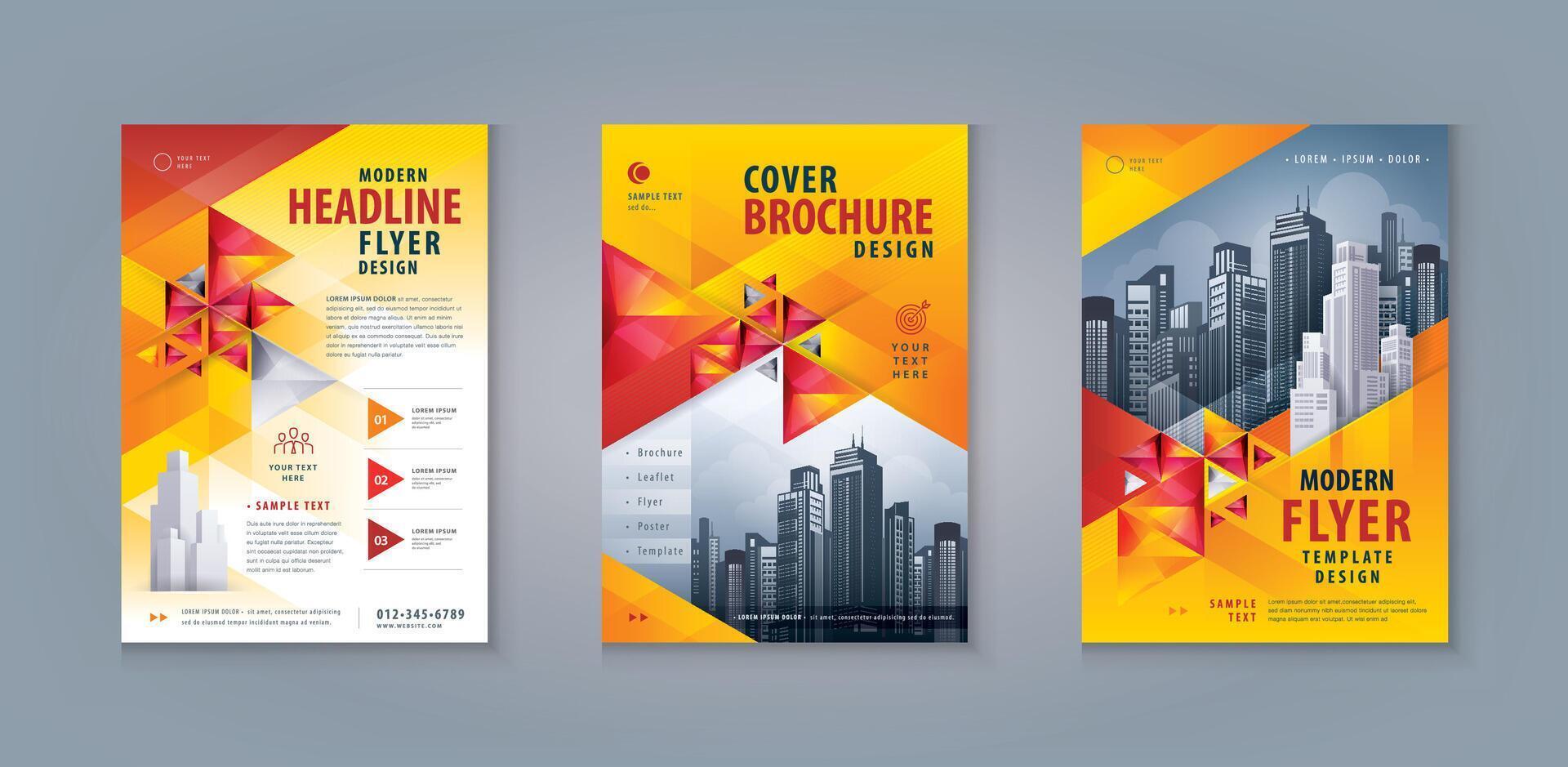 corporativo libro cubrir diseño plantilla, negocio folleto folleto volantes a4 Talla diseño colocar. negocio volantes póster plantilla, resumen rojo y amarillo geométrico triángulo vector