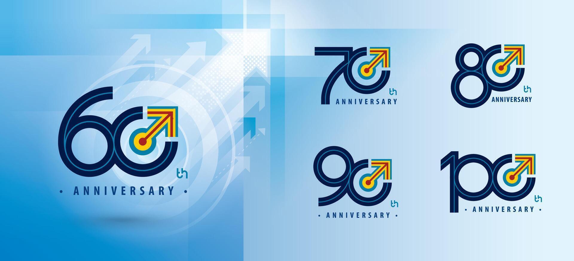 conjunto de 60 60 a 100 años aniversario logotipo diseño, sesenta a cien años celebrando aniversario logo múltiple línea para celebracion vector