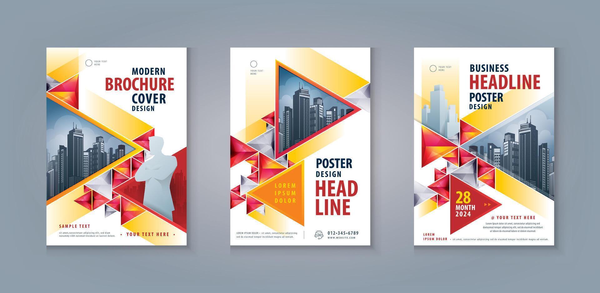 Corporate book cover design template, Business Leaflet Brochure Flyer A4 Size Design Set. Business Flyer Poster Template, Abstract Red Geometric Triangle vector