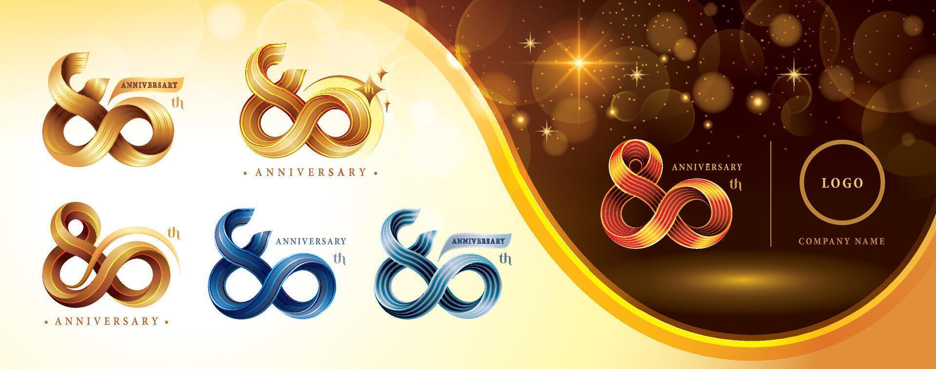 Set of 80th Anniversary logotype design, Eighty years anniversary celebration Logo vector
