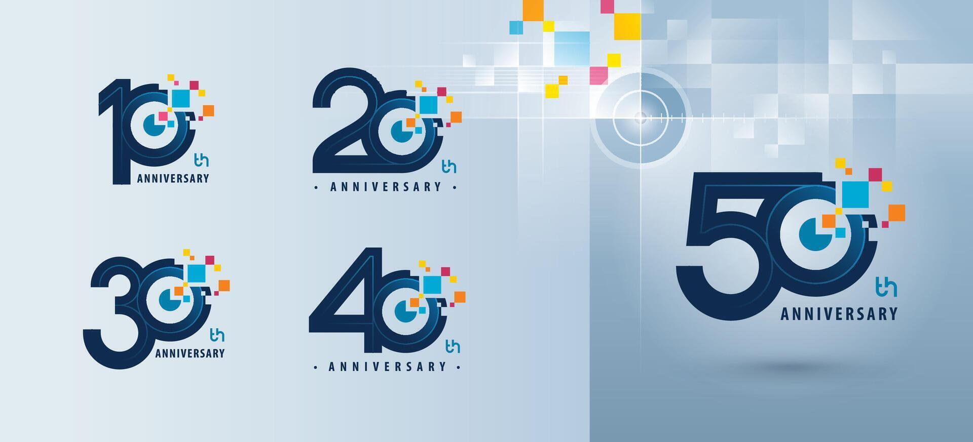 conjunto de 10 a 50 años aniversario logotipo diseño, diez a cincuenta años celebrando aniversario logo múltiple píxel para celebracion vector