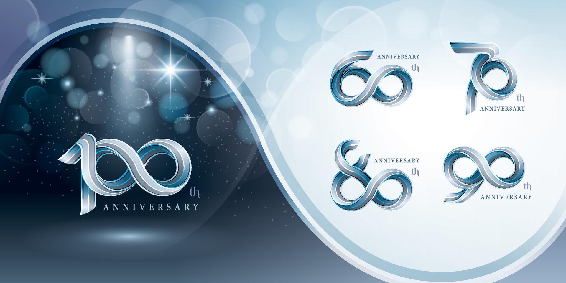 Set of 60 to 100 years Anniversary logotype design, Celebrating Anniversary Logo vector