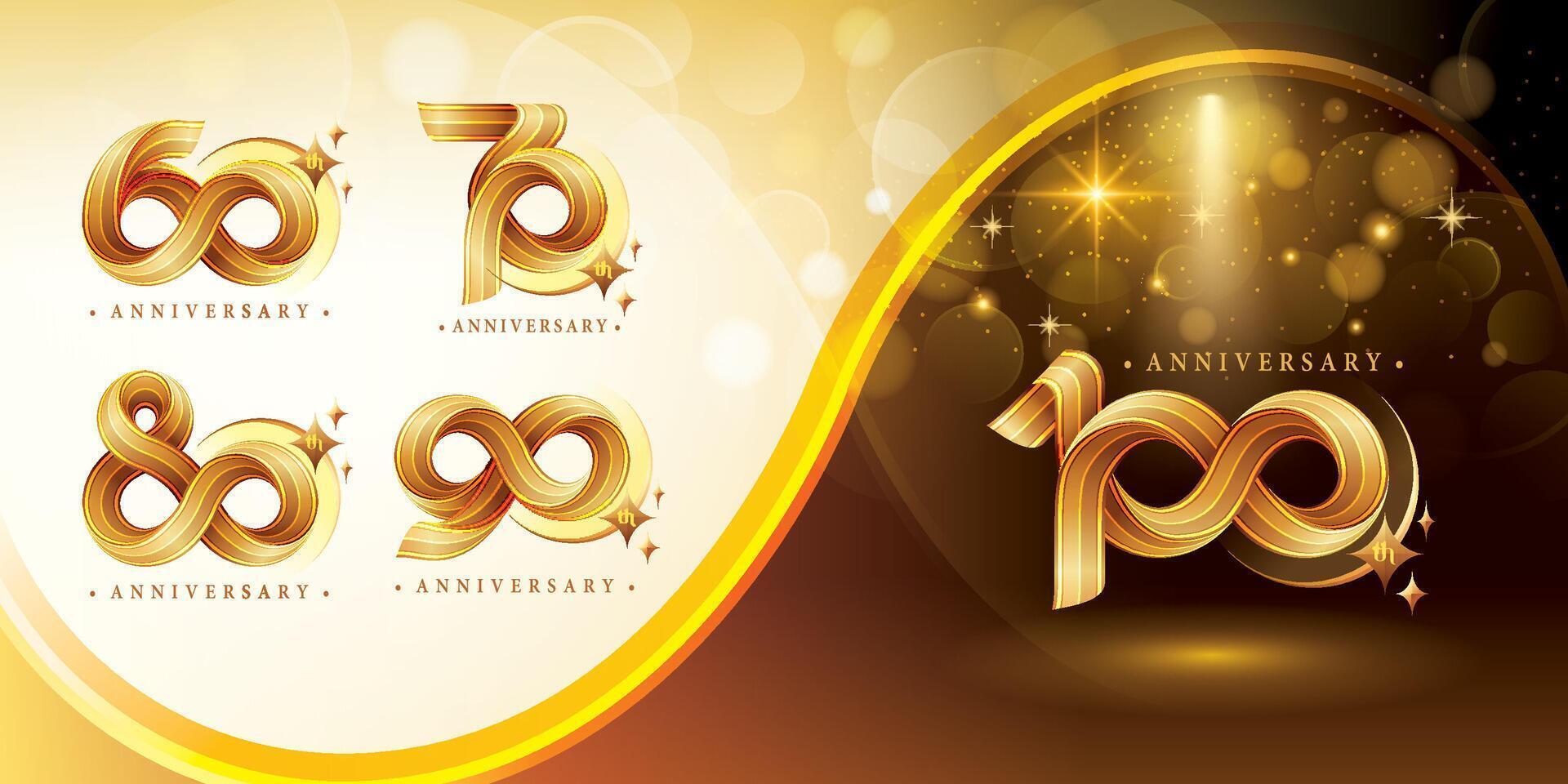 conjunto de 60 60 a 100 años aniversario logotipo diseño, celebrando aniversario logo vector