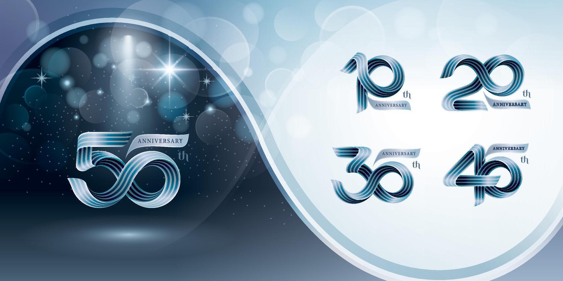 Set of 10 to 50 years Anniversary logo design, Celebrating Anniversary Logo. vector
