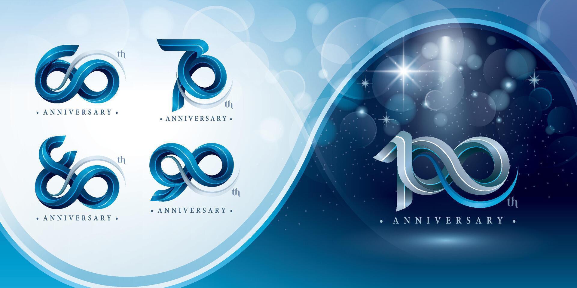 Set of 60 to 100 years Anniversary logotype design, Celebrating Anniversary Logo vector