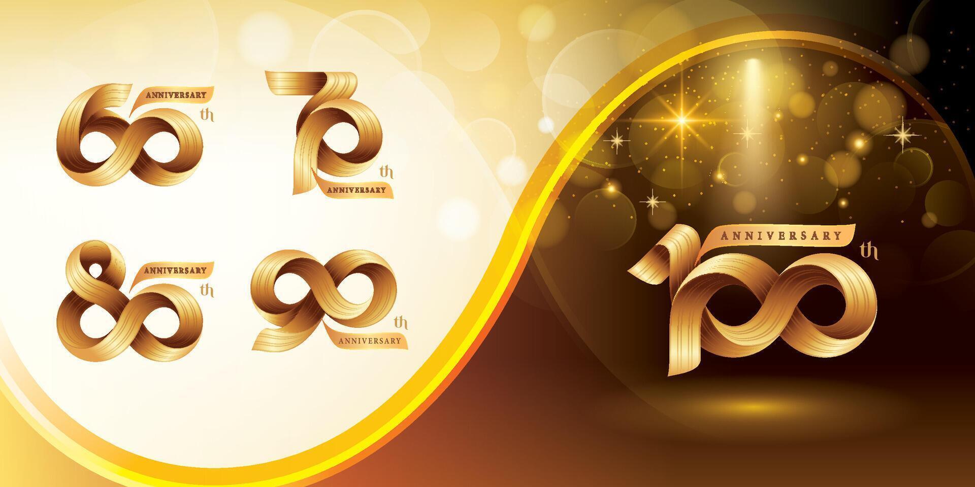 Set of 60 to 100 years Anniversary logotype design, Celebrating Anniversary Logo vector