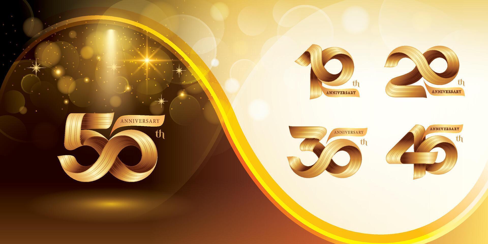 Set of 10 to 50 years Anniversary logotype design, Celebrating Anniversary Logo. vector