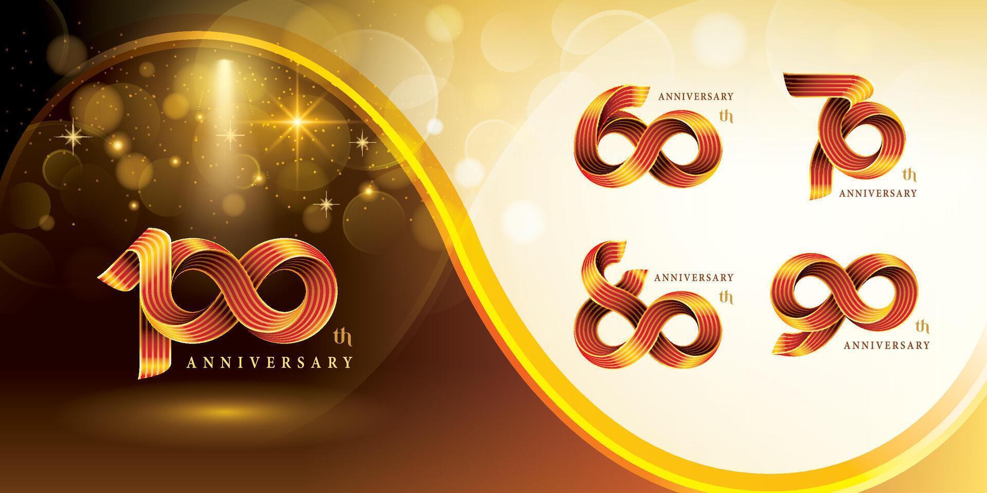 Set of 60 to 100 years Anniversary logotype design, Celebrating Anniversary Logo vector