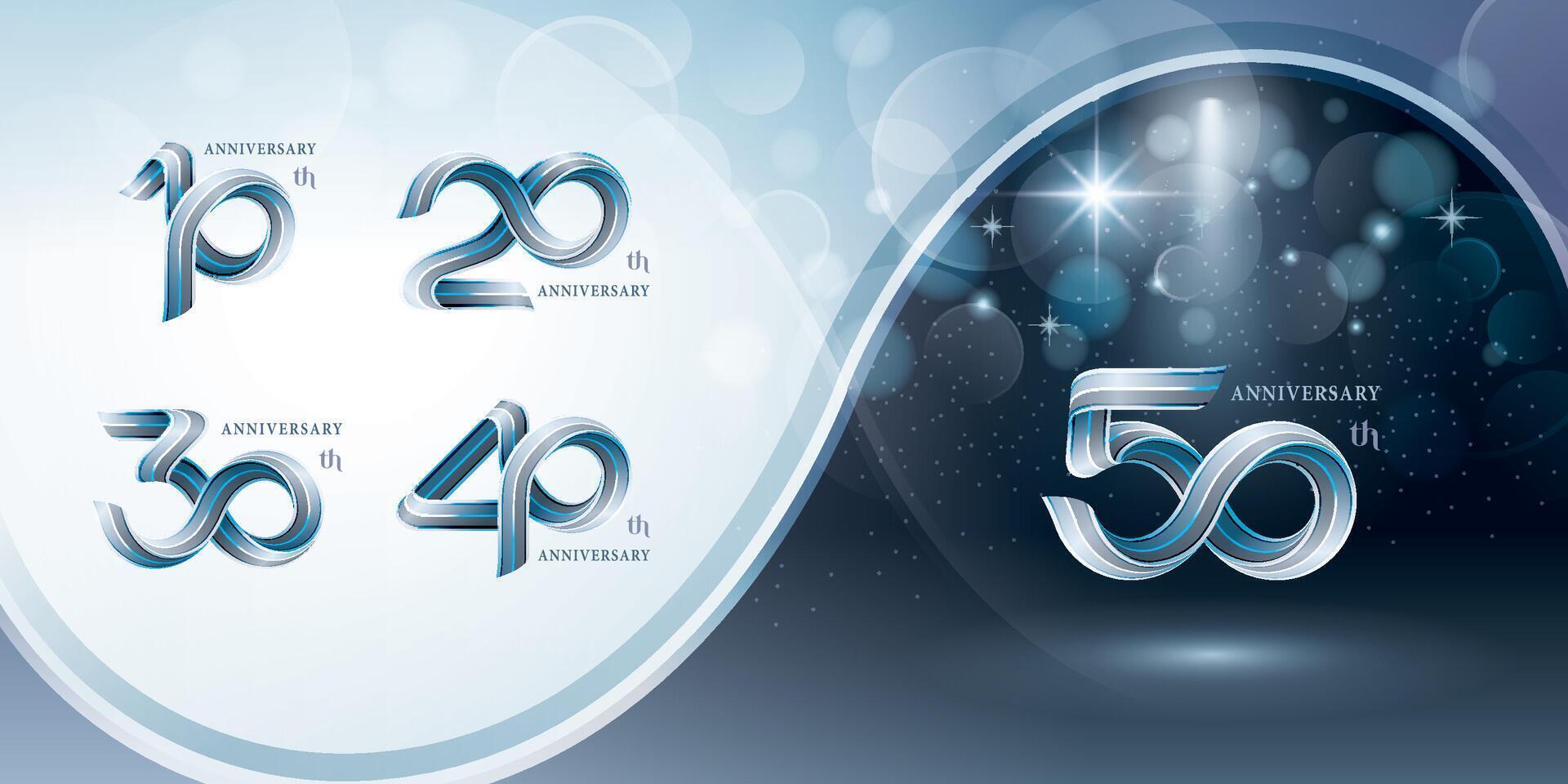 Set of 10 to 50 years Anniversary logo design, Celebrating Anniversary Logo. vector