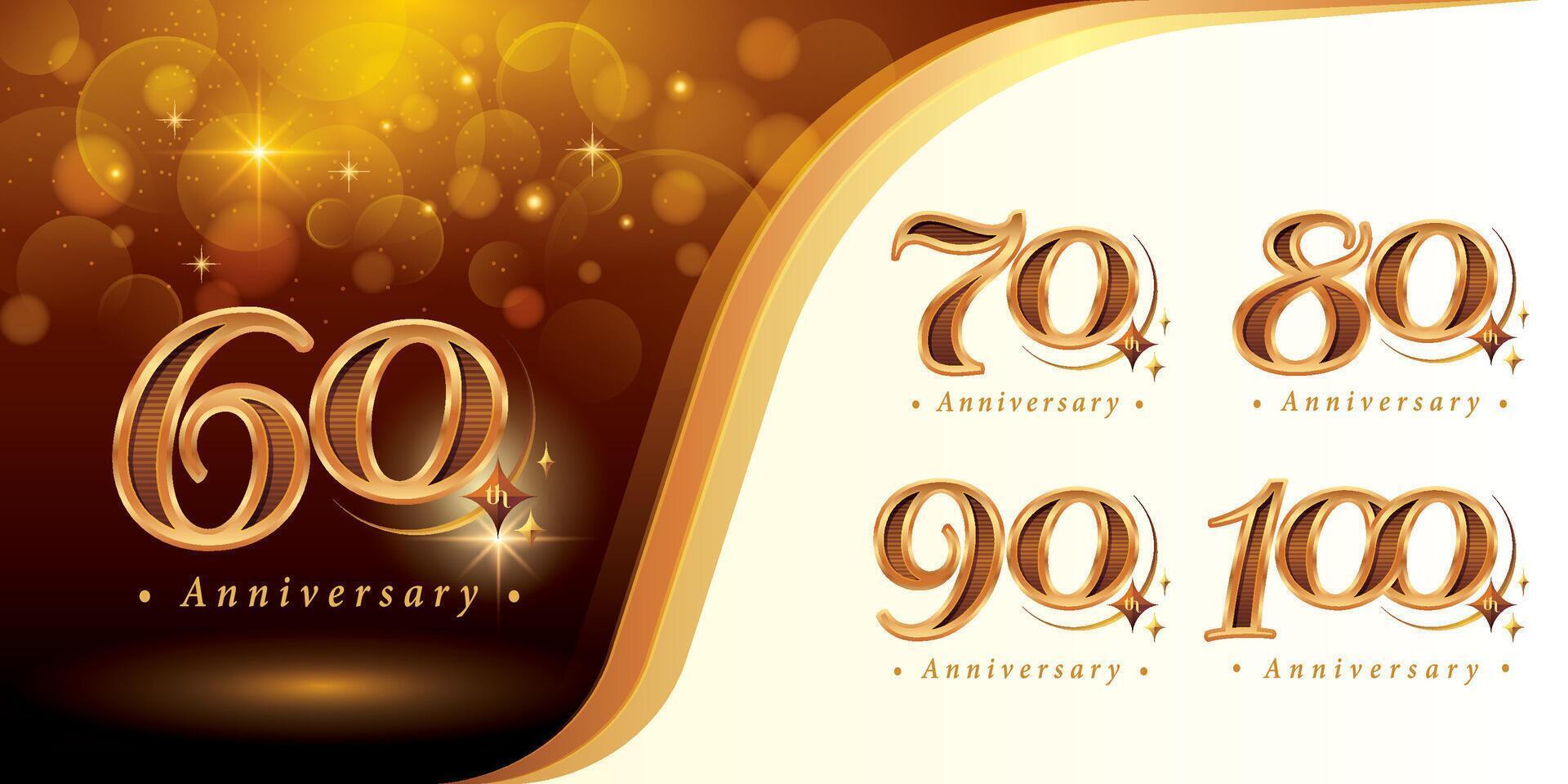 conjunto de 60 60 a 100 años aniversario logotipo diseño, sesenta a cien años celebrando aniversario logo, lujo dorado elegante clásico logo con estrella, vector