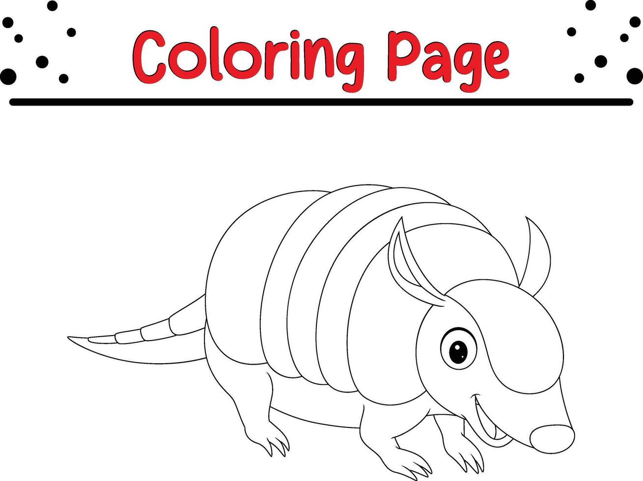 Cute armadillo coloring page for kids. Animal coloring book vector
