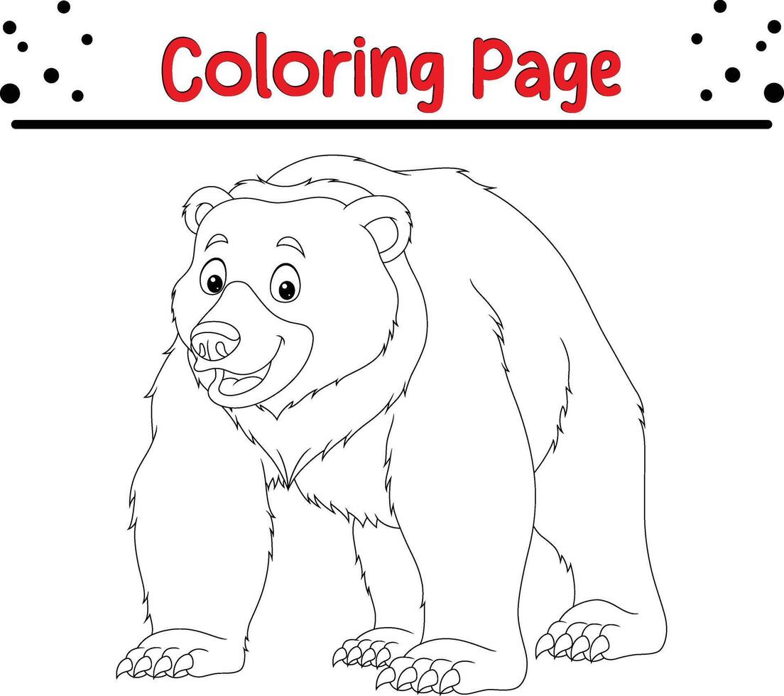 Cute bear coloring page for kids. Animal coloring book vector