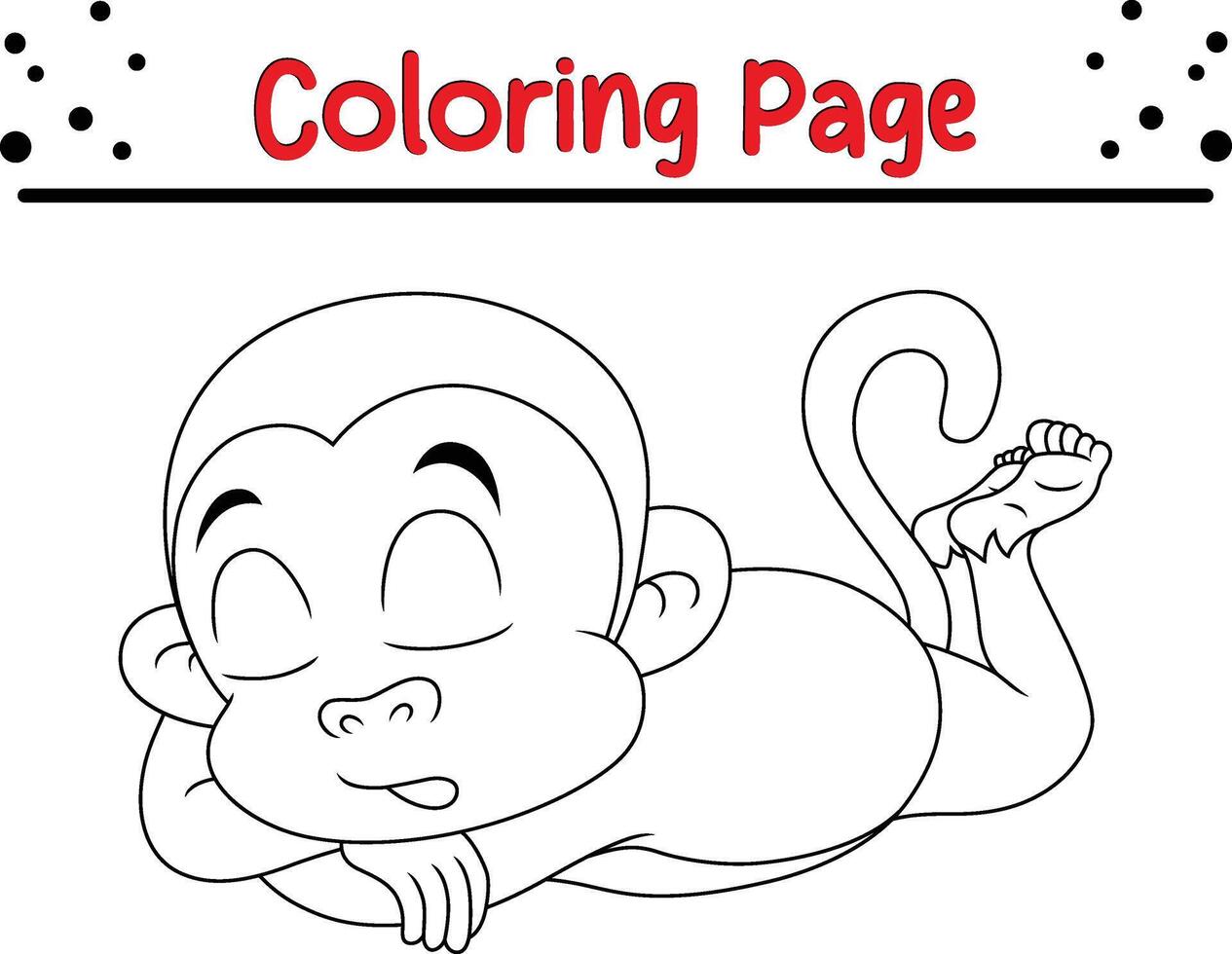 Cute monkey sleeping coloring page for kids. Animal coloring book vector