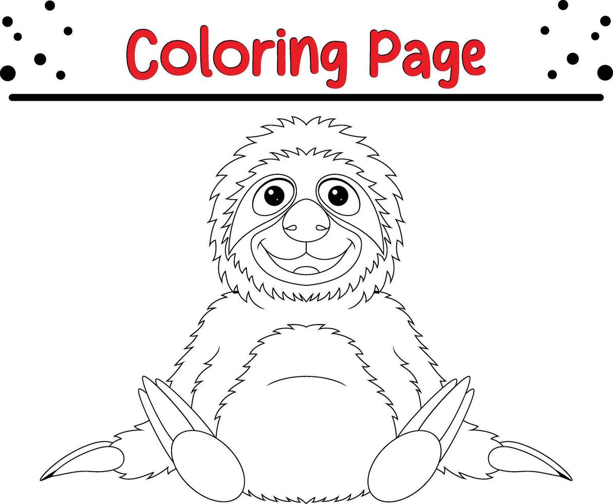 Cute sloth coloring page for kids. Animal coloring book vector