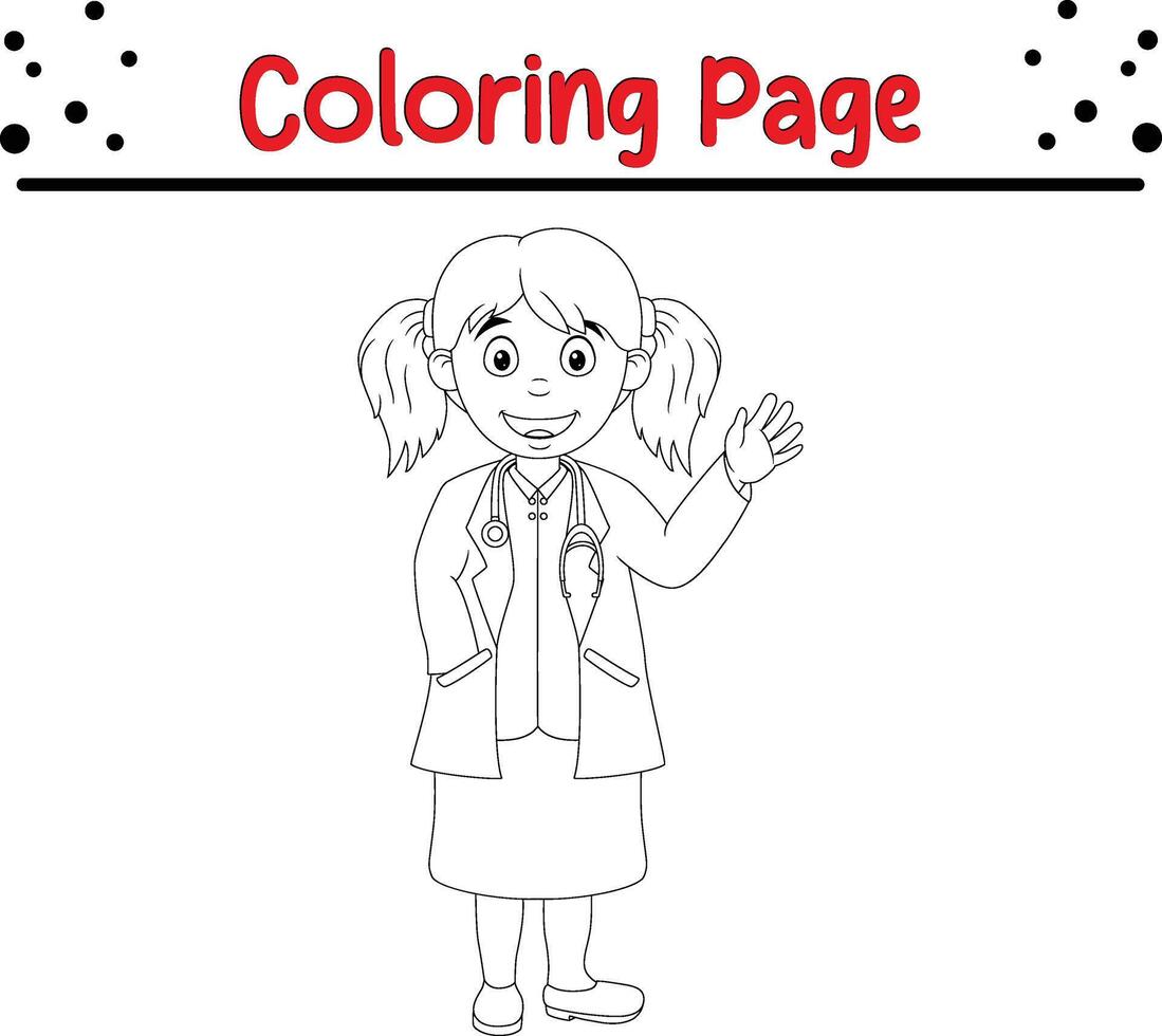 pequeño niña médico colorante página para niños vector