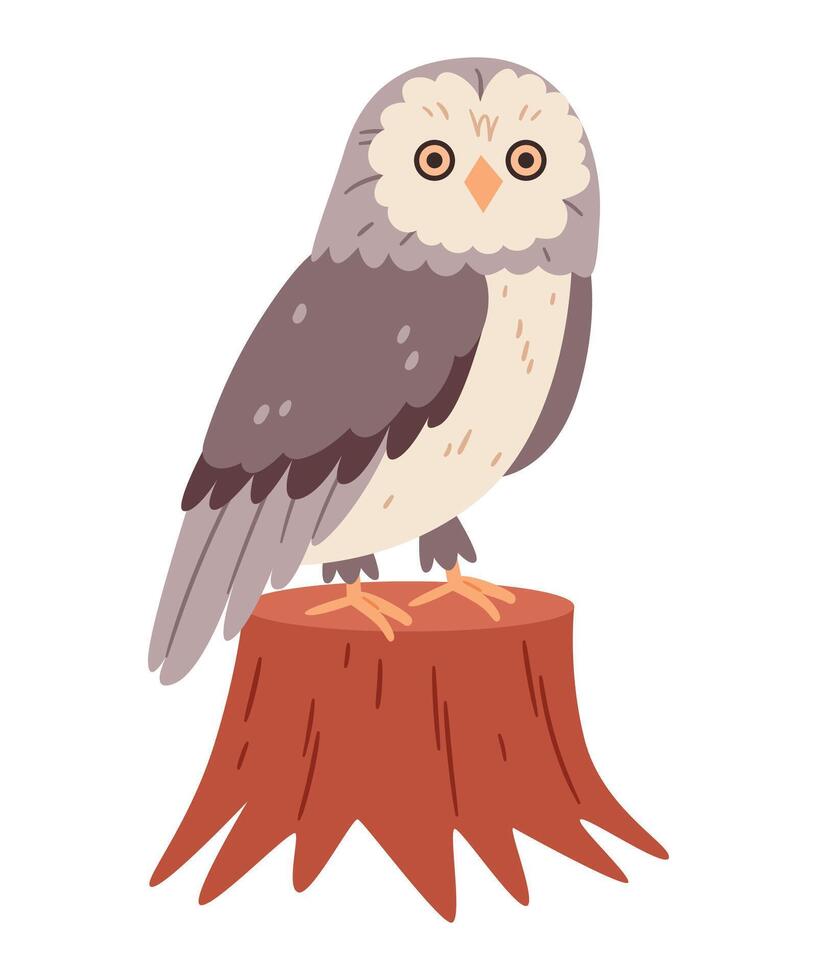 Owl sitting on a tree stump. vector