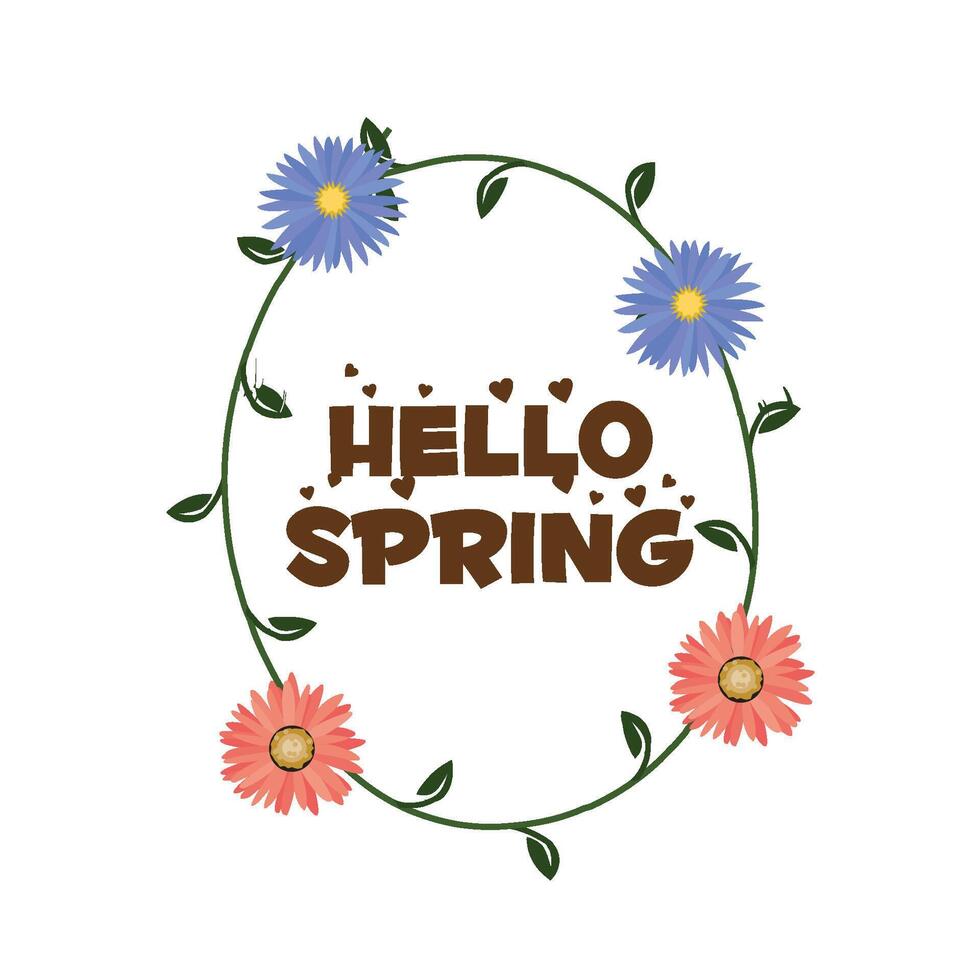 Hola primavera con temporada caligrafía. vector