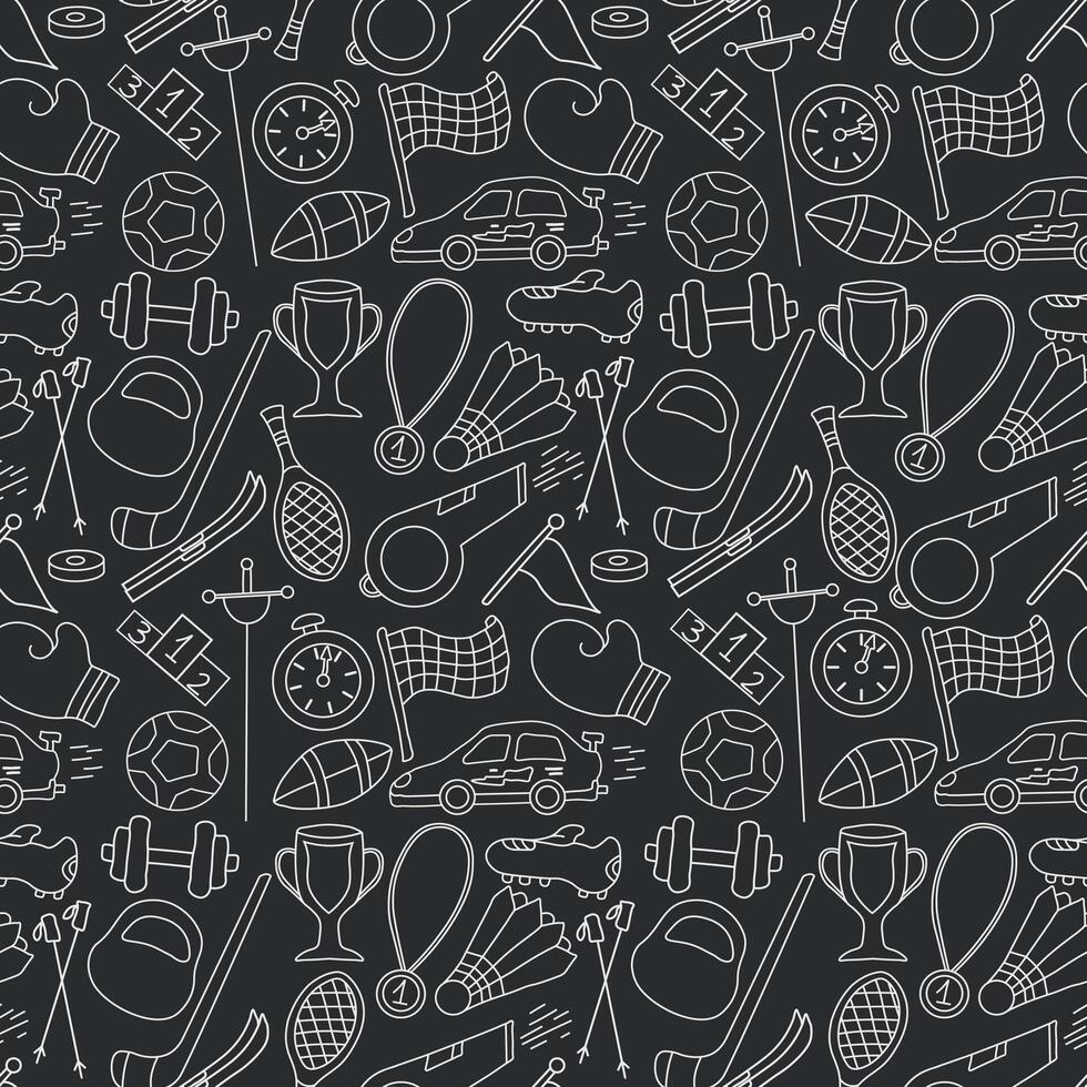 Seamless sport pattern. Background with sports icons. Doodle sport illustration vector