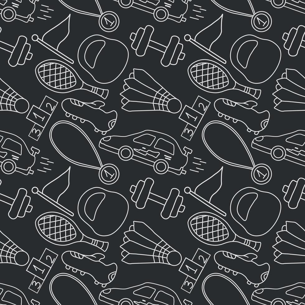 Seamless sport pattern. Background with sports icons. Doodle sport illustration vector