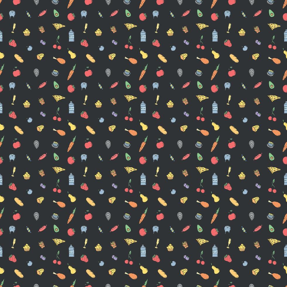 Seamless food pattern. Doodle food background vector