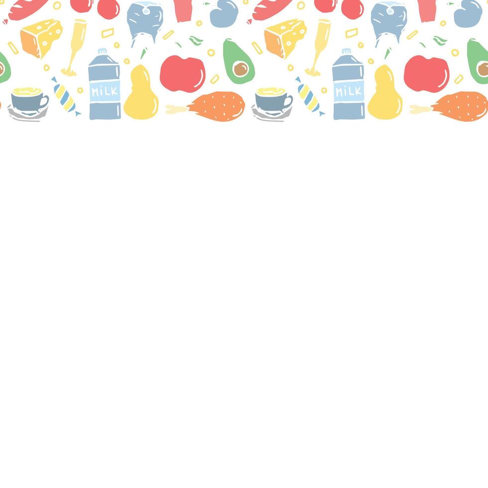 Doodle food background. Food frame illustration vector