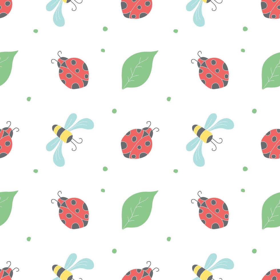 Seamless pattern with ladybugs. Summer ladybugs background vector