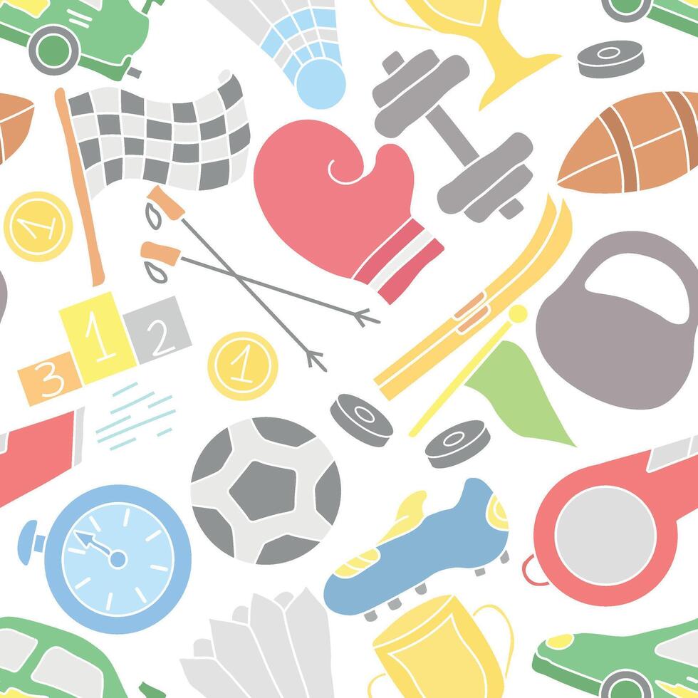 Seamless sport pattern. Background with sports icons. Doodle sport illustration vector