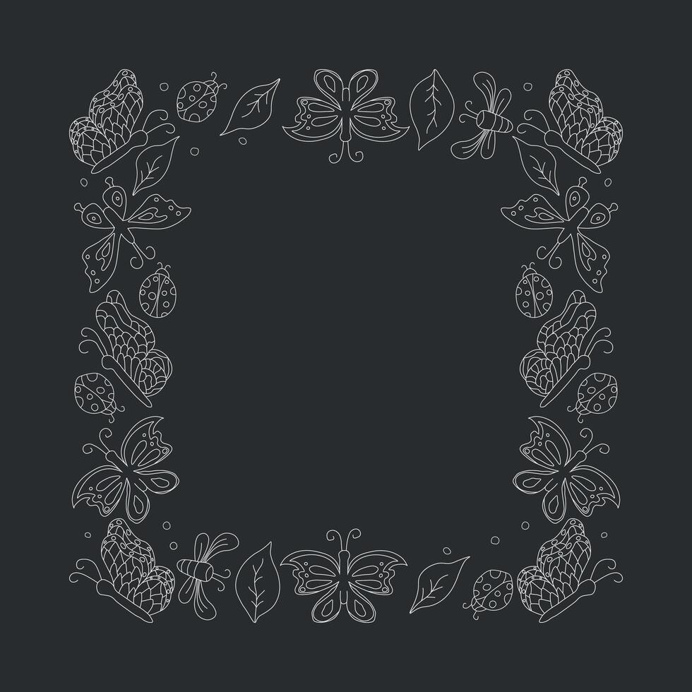 Spring frame with butterflies. butterflies background. drawn spring illustration vector