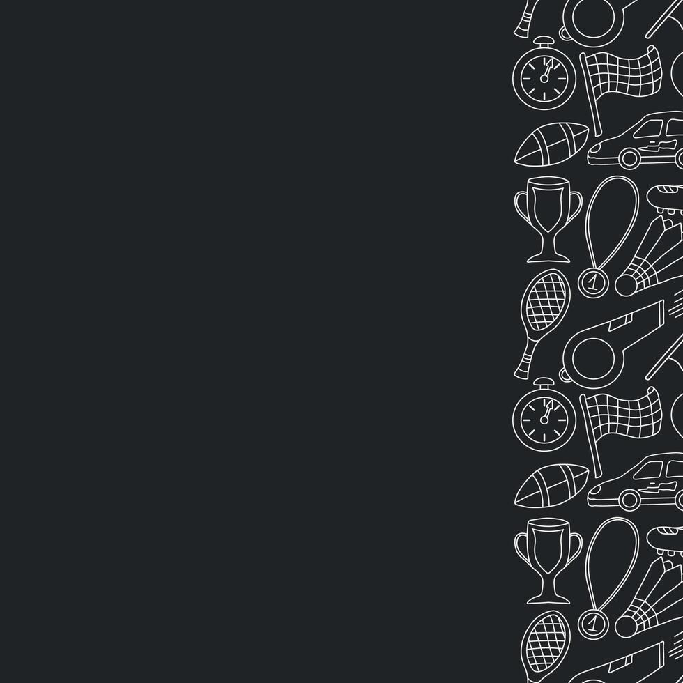 Seamless sport frame. Background with sports icons. Doodle sport illustration vector