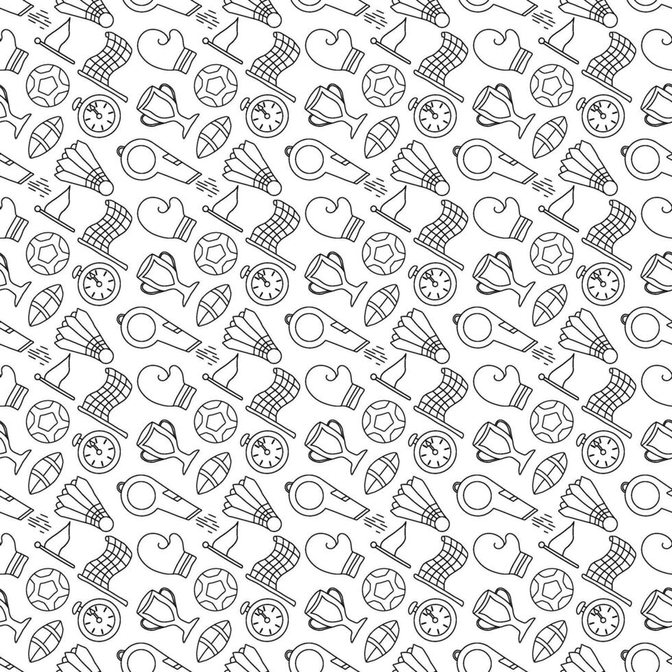 Seamless sport pattern. Background with sports icons. Doodle sport illustration vector