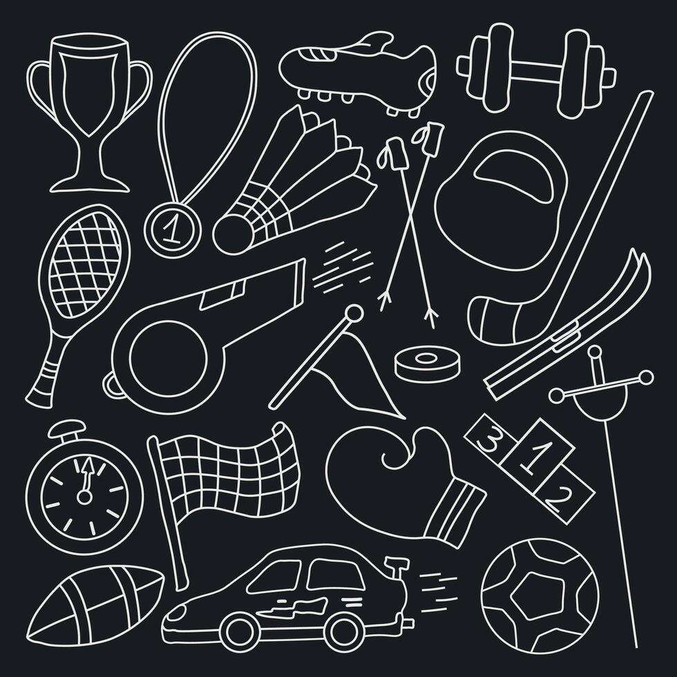 Background with sports icons. Doodle sport illustration vector