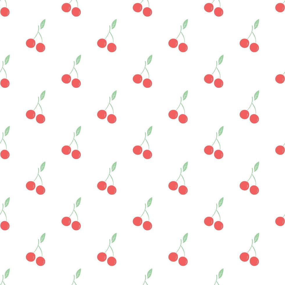 Seamless cherry pattern. Doodle vector with red cherry icons. Vintage cherry pattern