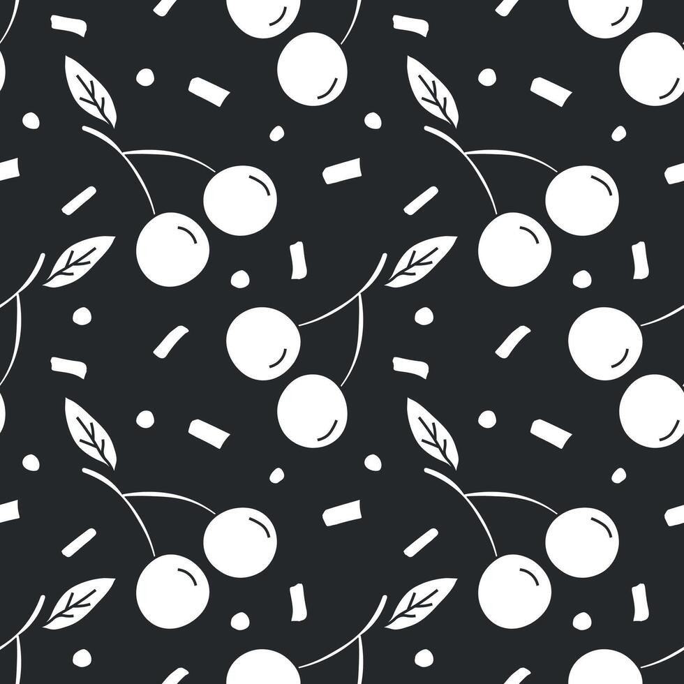 Seamless cherry pattern. Doodle vector with red cherry icons. Vintage cherry pattern