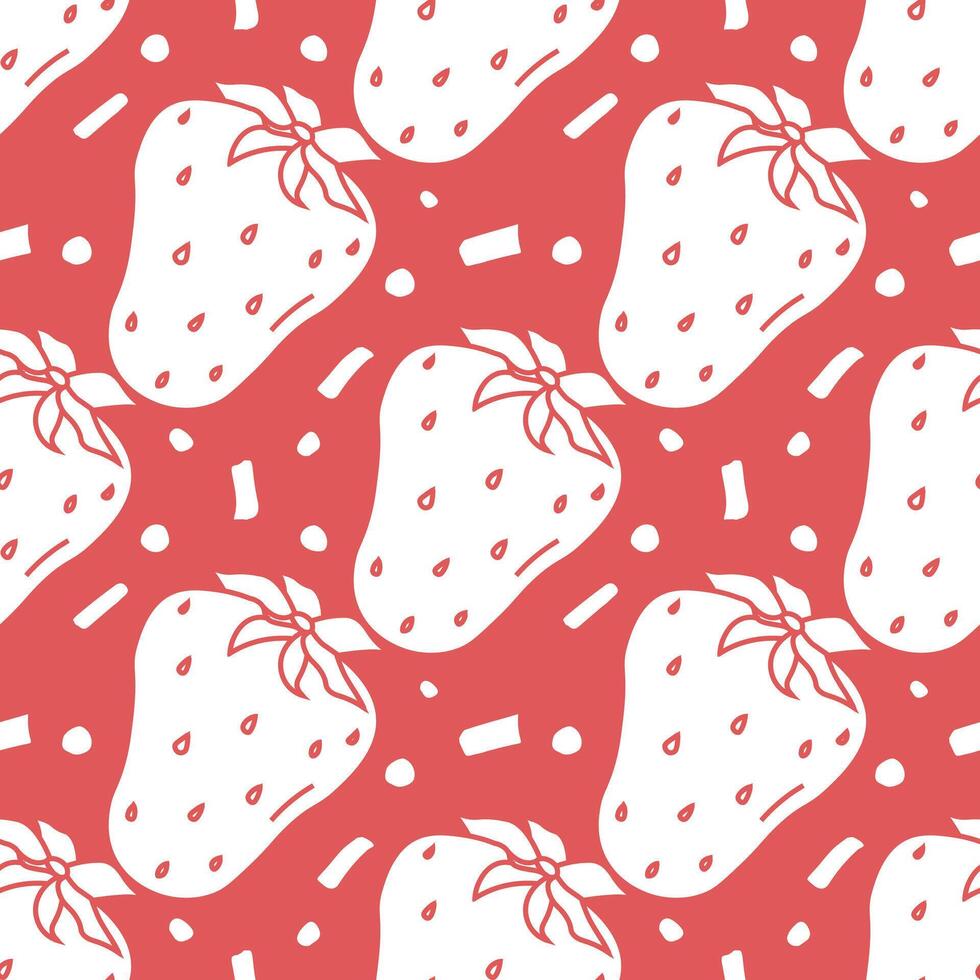 Seamless strawberries pattern. Doodle vector with red strawberries icons. Vintage strawberries pattern