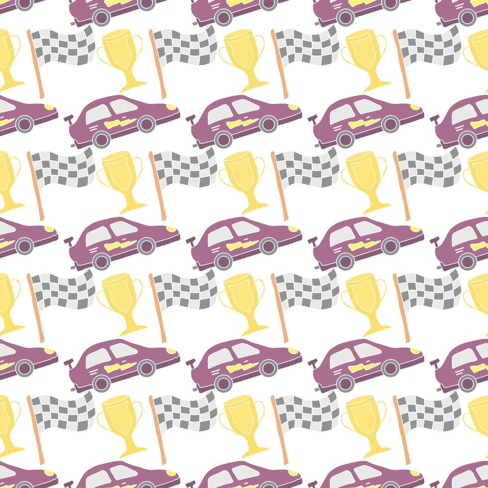 Seamless car pattern. Cartoon car background. Racing illustration vector