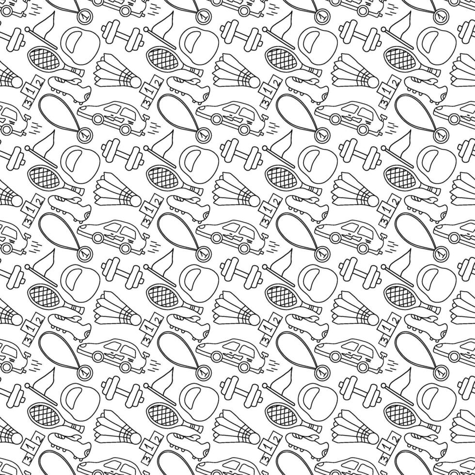 Seamless sport pattern. Background with sports icons. Doodle sport illustration vector