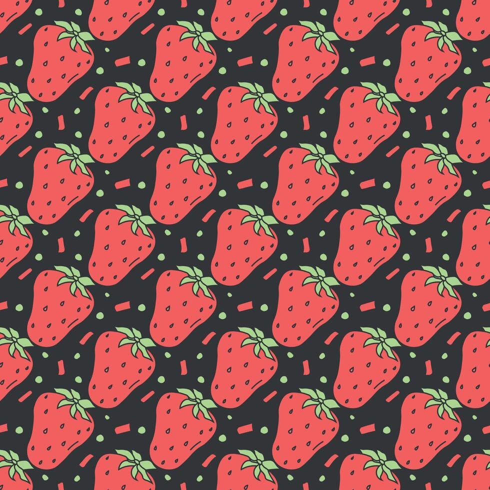 Seamless strawberries pattern. Doodle vector with red strawberries icons. Vintage strawberries pattern