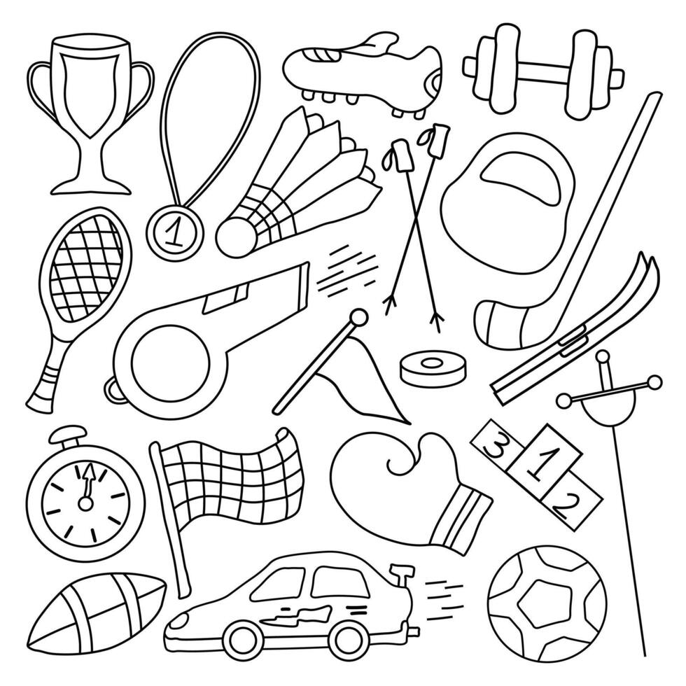 Background with sports icons. Doodle sport illustration vector