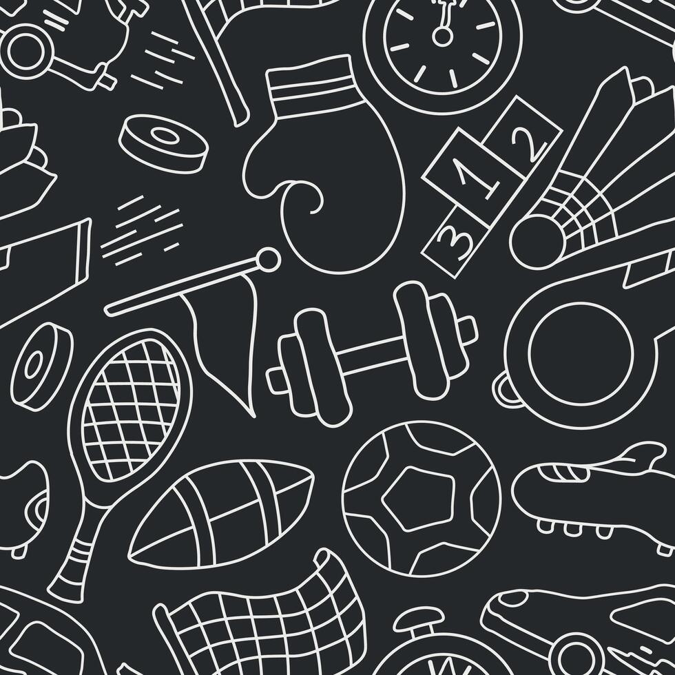 Seamless sport pattern. Background with sports icons. Doodle sport illustration vector