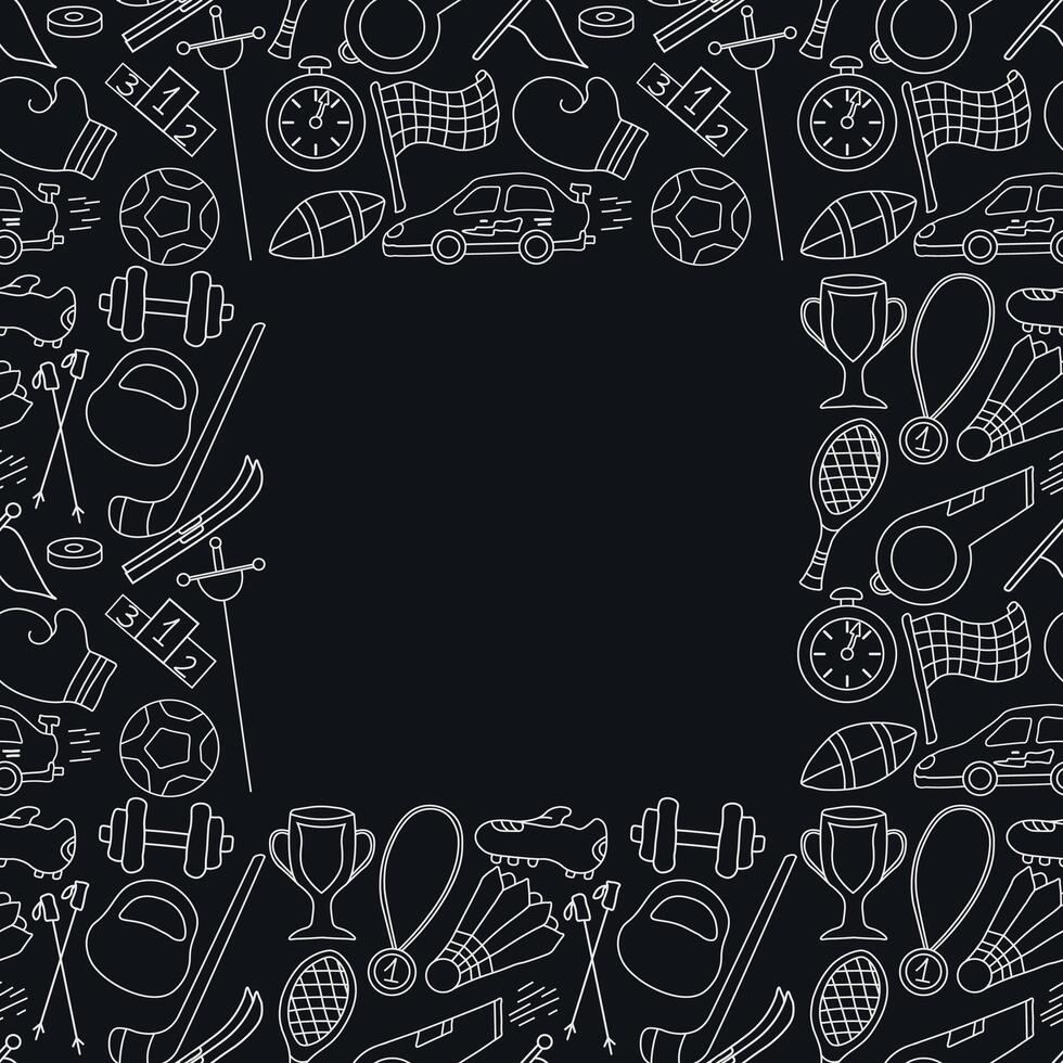 Seamless sport frame. Background with sports icons. Doodle sport illustration vector