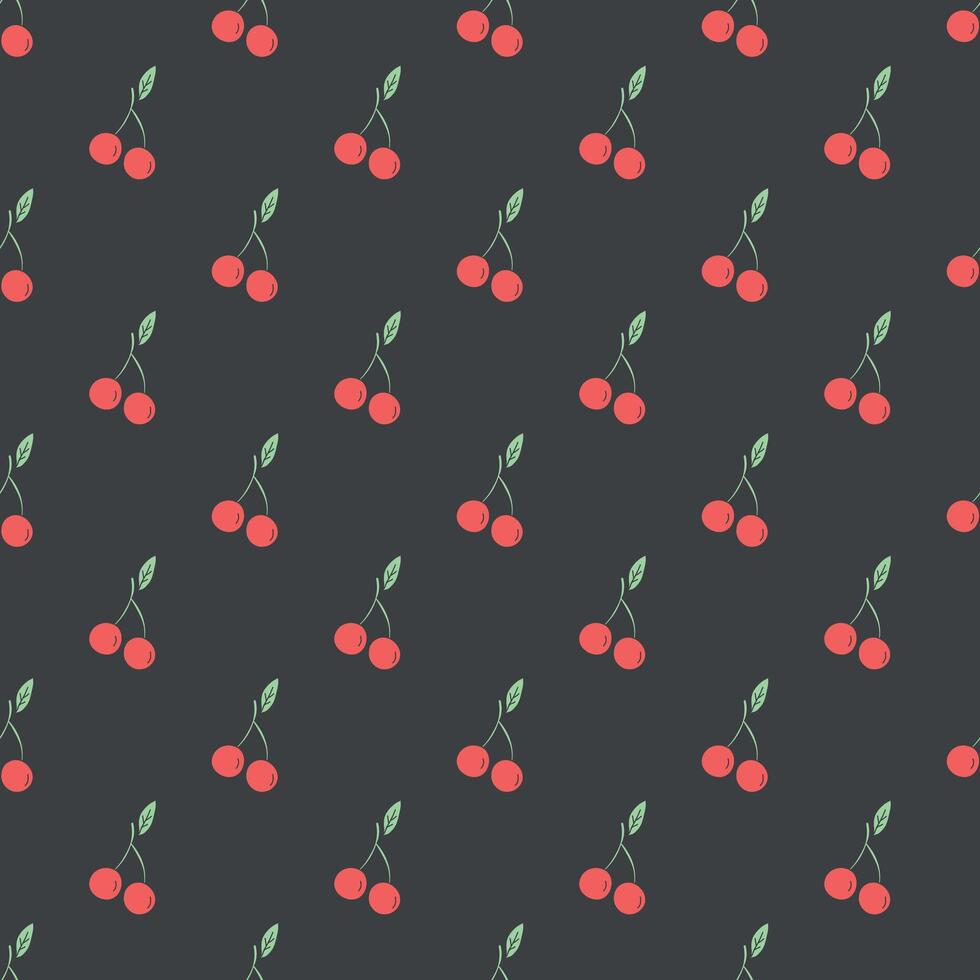 Seamless cherry pattern. Doodle vector with red cherry icons. Vintage cherry pattern
