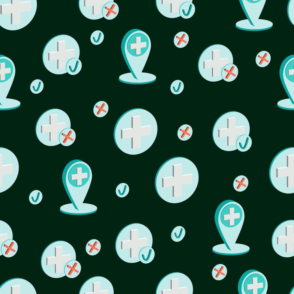 seamless pattern of medical icons on a green background vector