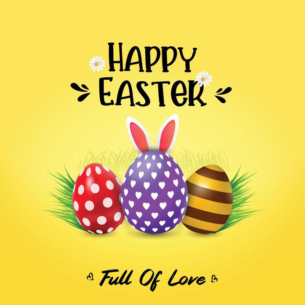 Happy Easter Social Media Post Template. Chicken Eggs Vector Illustration Design.