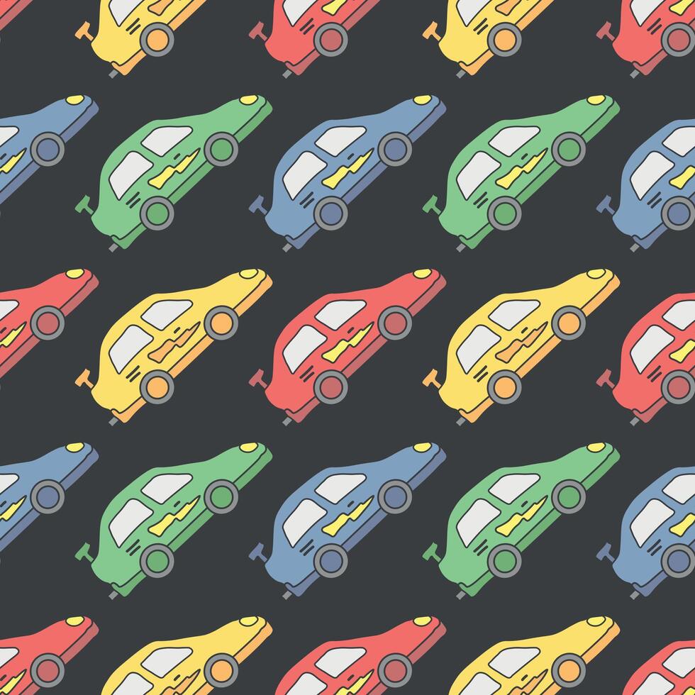 Seamless car pattern. Cartoon car background. Racing illustration vector