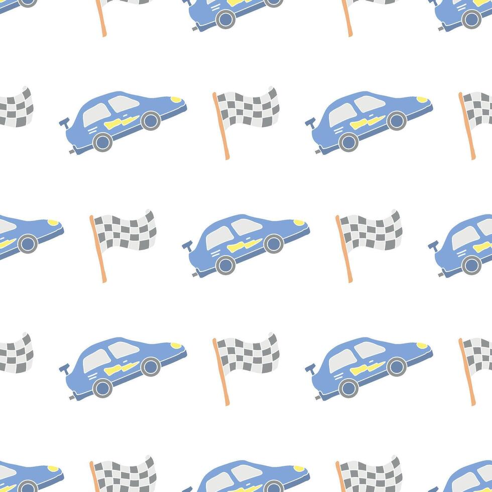 Seamless car pattern. Cartoon car background. Racing illustration vector