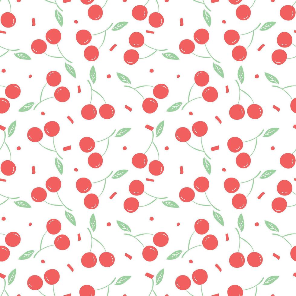 Seamless cherry pattern. Doodle vector with red cherry icons. Vintage cherry pattern