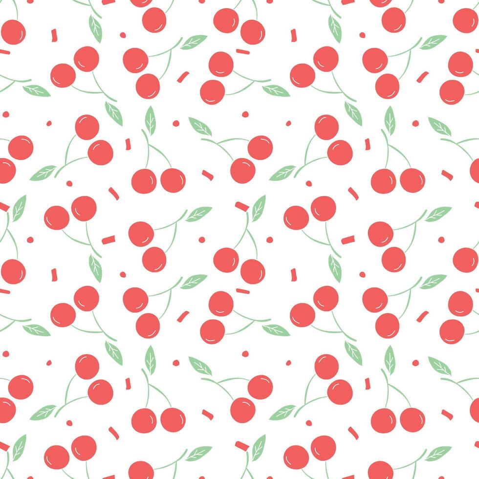 patrón de cereza sin costuras. vector de fideos con iconos de cereza roja. patrón de cereza vintage