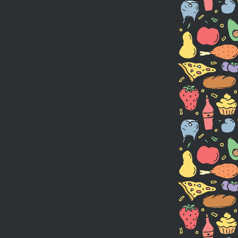 Doodle food background. Food frame illustration vector