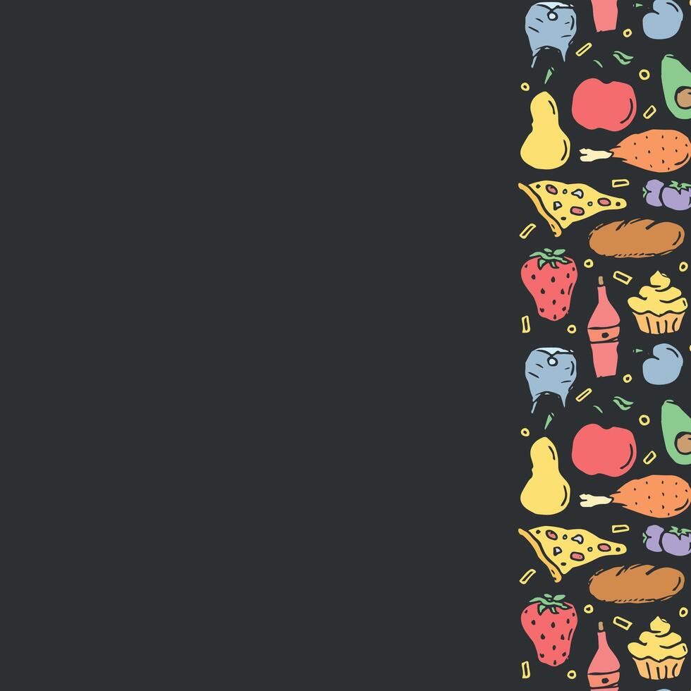 Doodle food background. Food frame illustration vector