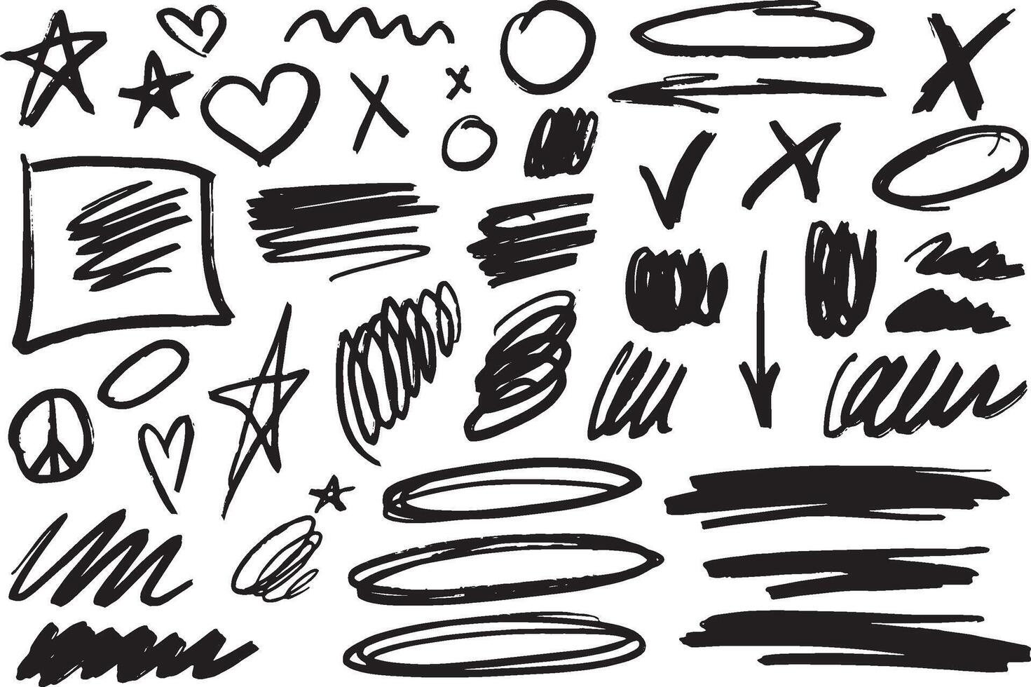 Black and white marker abstract with black lines and shapes on a white background vector